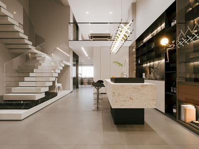 现代别墅餐厅 楼梯间3d模型 现代别墅餐厅 楼梯间