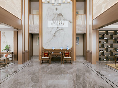 新中式玄关门厅3d模型 新中式玄关门厅