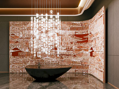 新中式大厅汉字吊灯景观小品