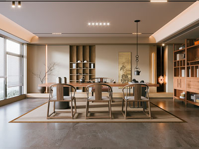 新中式中古风茶室3d模型 新中式中古风茶室