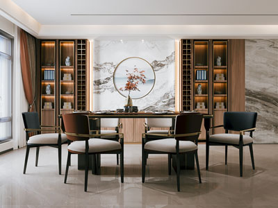 新中式餐厅3d模型 新中式餐厅