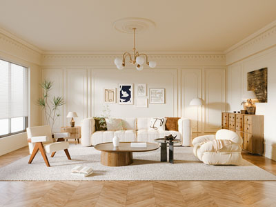 法式奶油风客厅3d模型 法式奶油风客厅