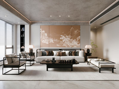 新中式客厅3d模型 新中式客厅