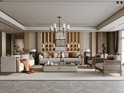 新中式客厅3d模型 新中式客厅