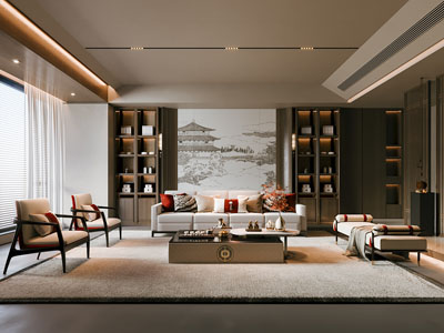新中式客厅3d模型 新中式客厅