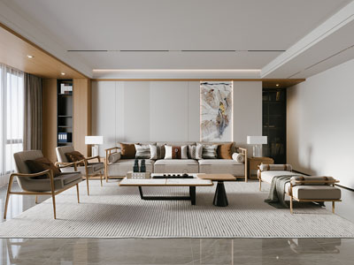 新中式客厅3d模型 新中式客厅