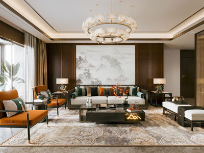 新中式客厅3d模型 新中式客厅