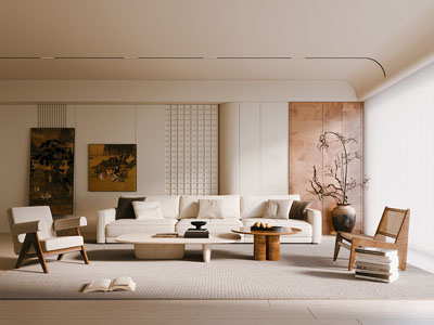 侘寂风奶油风客厅3d模型 侘寂风奶油风客厅