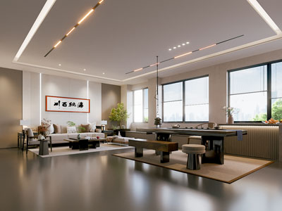 新中式茶室 客厅3d模型 新中式茶室 客厅