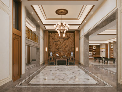 新中式玄关门厅 台球室3d模型 新中式玄关门厅 台球室