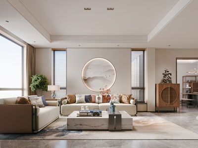 新中式客厅3d模型 新中式客厅