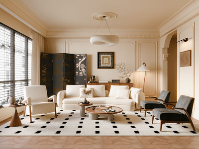 法式奶油风客厅3d模型 法式奶油风客厅