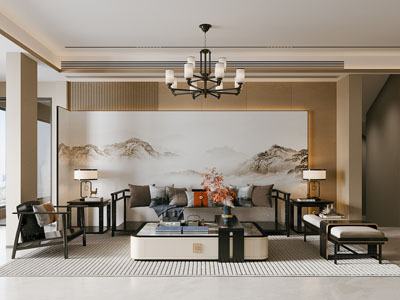 新中式客厅3d模型 新中式客厅