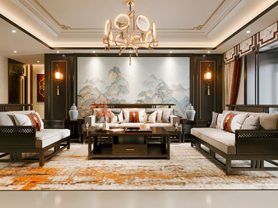 新中式客厅3d模型 新中式客厅