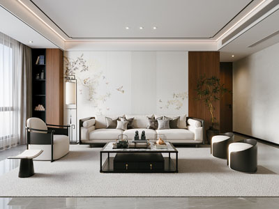 新中式客厅3d模型 新中式客厅