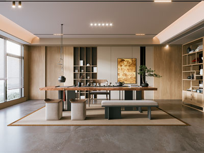 侘寂风中古风茶室3d模型 侘寂风中古风茶室