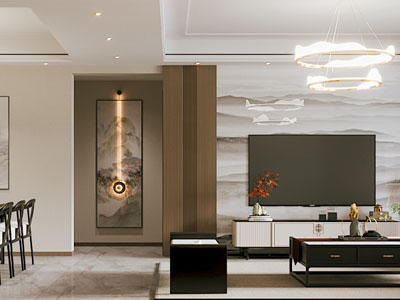 新中式别墅挑高客厅餐厅3d模型 新中式别墅挑高客厅餐厅