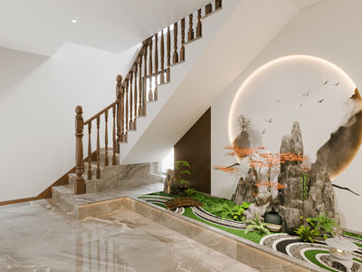 新中式景观楼梯间3d模型 新中式景观楼梯间