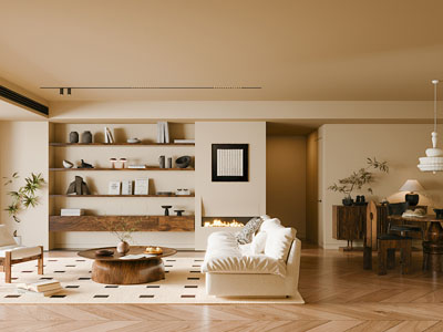 侘寂风中古风客厅餐厅3d模型 侘寂风中古风客厅餐厅