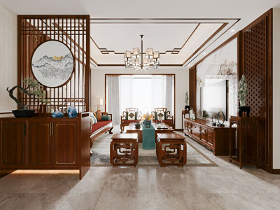 新中式玄关门厅 客厅3d模型 新中式玄关门厅 客厅