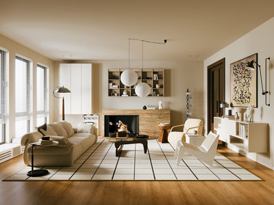 现代中古风客厅3d模型 现代中古风客厅