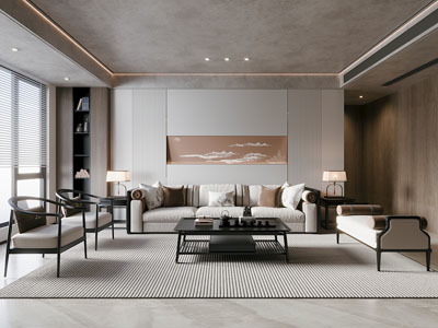 新中式客厅3d模型 新中式客厅