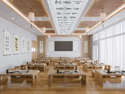 新中式书法字画教室3d模型 新中式书法字画教室