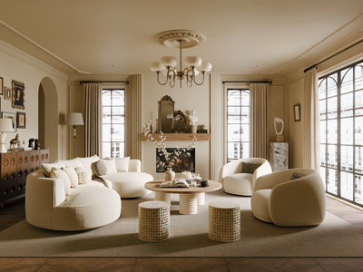 法式奶油风客厅3d模型 法式奶油风客厅