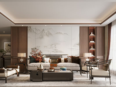 新中式客厅3d模型 新中式客厅