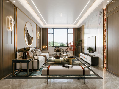 新中式客厅3d模型 新中式客厅