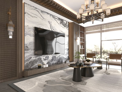 新中式客厅3d模型 新中式客厅