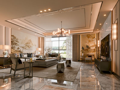 新中式客厅3d模型 新中式客厅