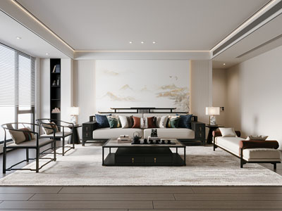 新中式客厅3d模型 新中式客厅