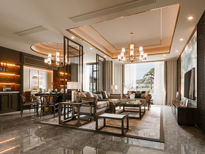 新中式客厅餐厅3d模型 新中式客厅餐厅