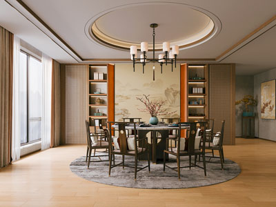 新中式餐厅3d模型 新中式餐厅