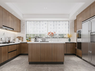 现代原木风厨房3d模型 现代原木风厨房