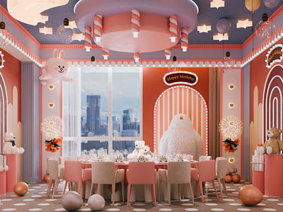 现代网红粉色酒店包厢包间