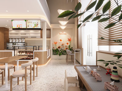 现代果汁饮品奶茶店休闲区