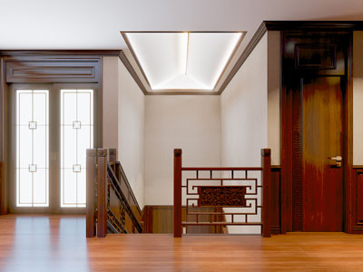 新中式楼梯间3d模型 新中式楼梯间