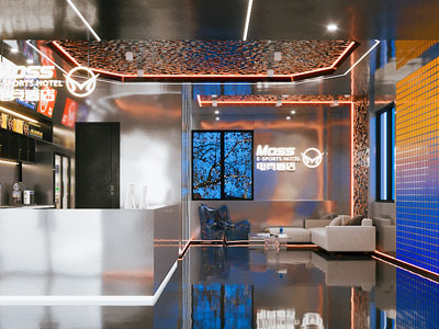 现代电竞酒店大厅前台接待