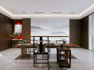 新中式中古风茶室3d模型 新中式中古风茶室