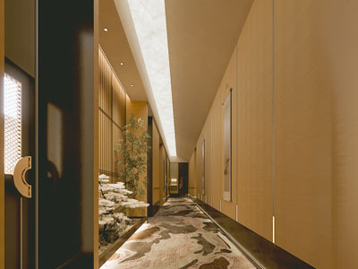 新中式酒店景观走廊过道