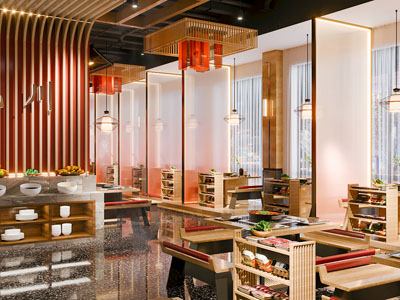 新中式火锅店就餐区3d模型 新中式火锅店就餐区