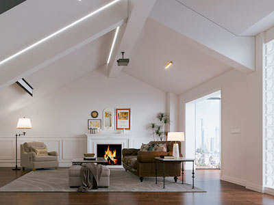 美式阁楼客厅3d模型 美式阁楼客厅