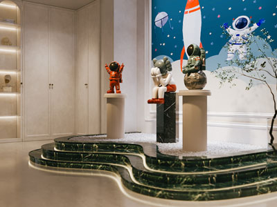 现代儿童宇航员雕塑雕刻摆件组合