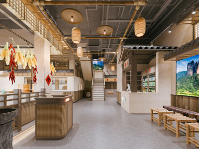 新中式饭店餐馆收银台 过道