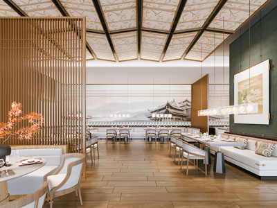 新中式饭店餐馆就餐区
