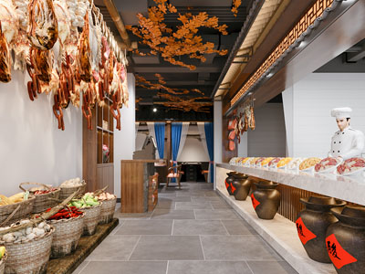 新中式饭店餐馆过道