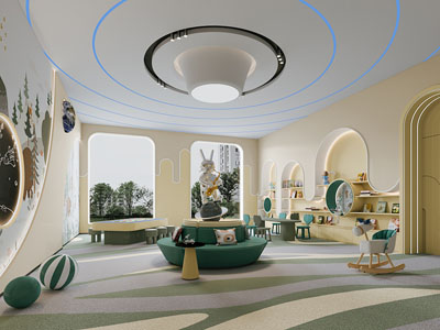 现代幼儿园图书馆 阅览室3d模型 现代幼儿园图书馆 阅览室