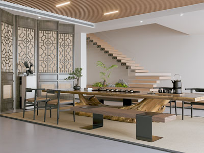 新中式中古风茶室3d模型 新中式中古风茶室